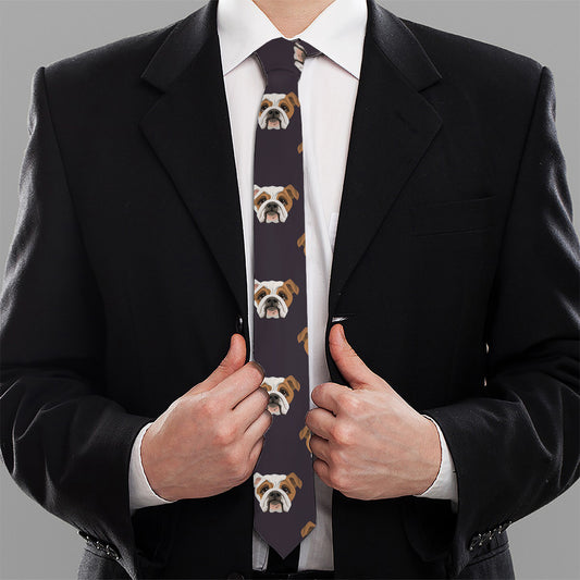 Cute English Bulldog Pattern Print Necktie