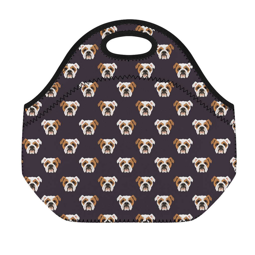 Cute English Bulldog Pattern Print Neoprene Lunch Bag