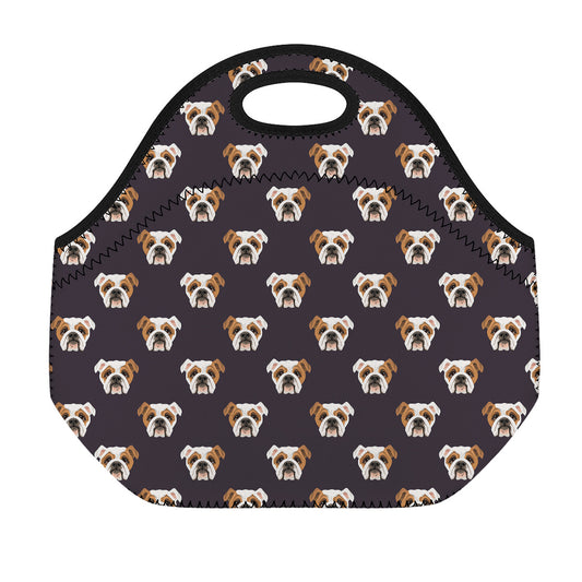 Cute English Bulldog Pattern Print Neoprene Lunch Bag