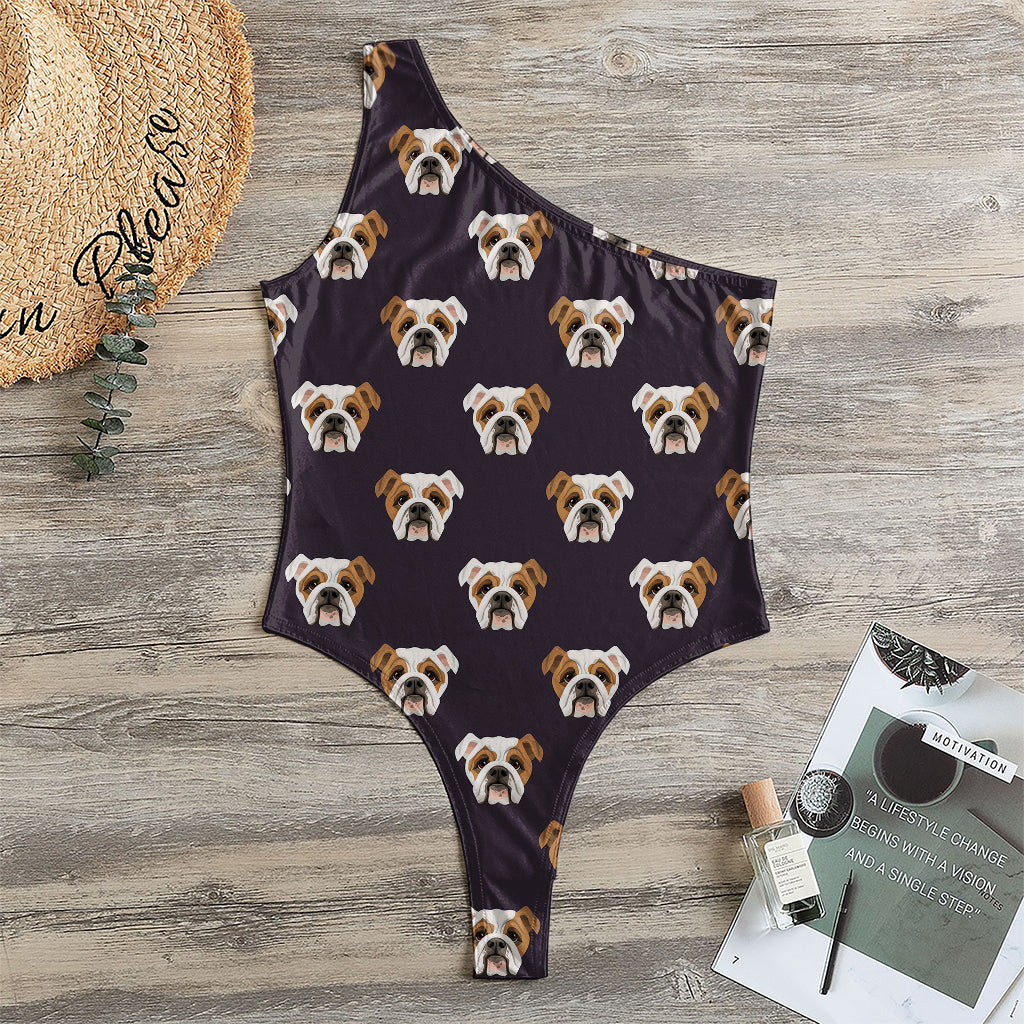 Cute English Bulldog Pattern Print One Shoulder Bodysuit