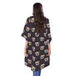 Cute English Bulldog Pattern Print Open Front Beach Cover Up