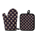 Cute English Bulldog Pattern Print Oven Mitt And Pot Holder Set