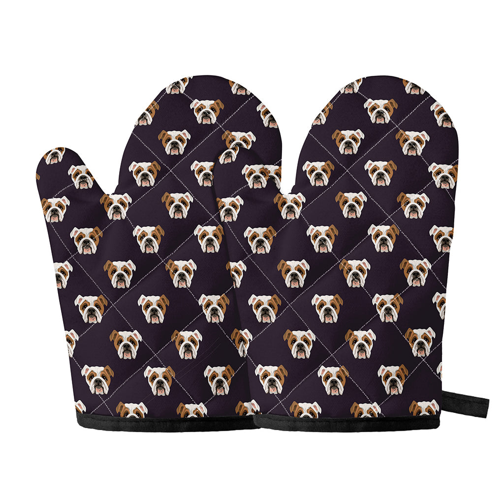 Cute English Bulldog Pattern Print Oven Mitts