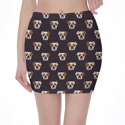 Cute English Bulldog Pattern Print Pencil Mini Skirt