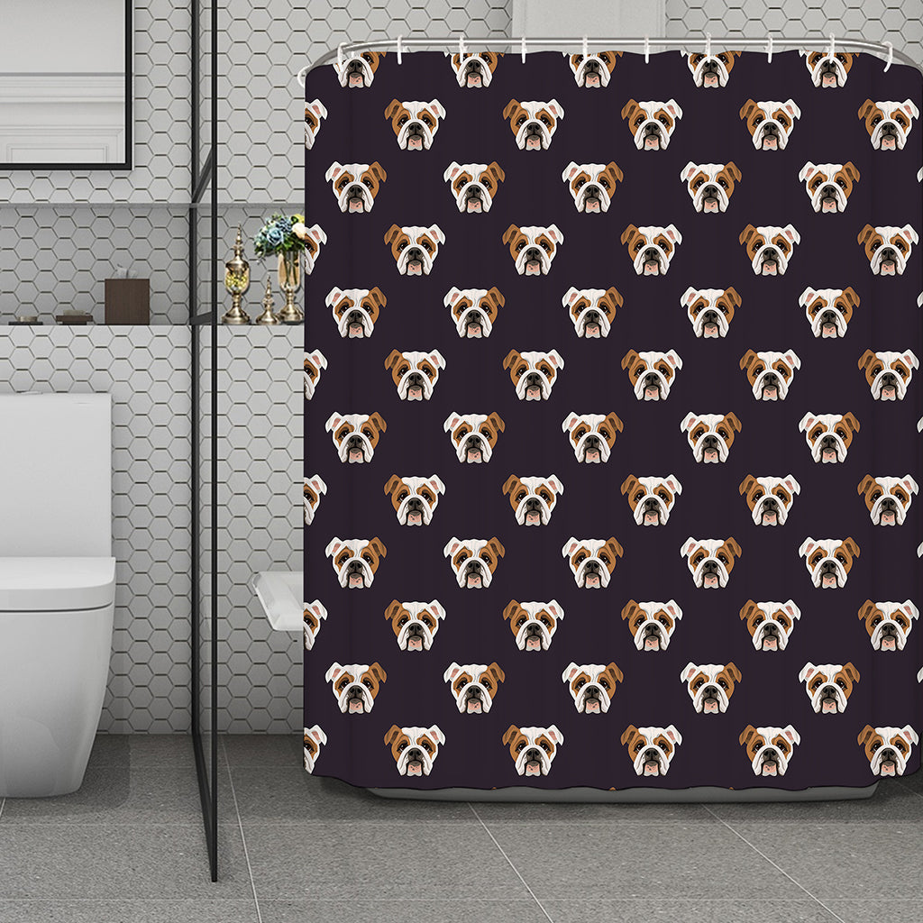 Cute English Bulldog Pattern Print Polyester Shower Curtain