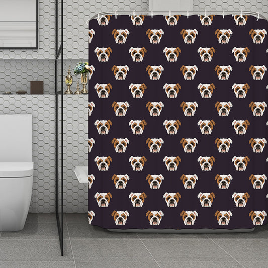 Cute English Bulldog Pattern Print Polyester Shower Curtain