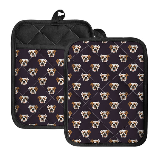 Cute English Bulldog Pattern Print Pot Holders With Pocket
