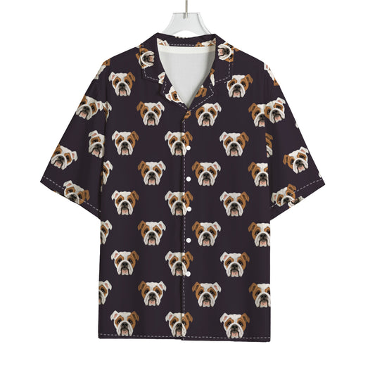 Cute English Bulldog Pattern Print Rayon Hawaiian Shirt