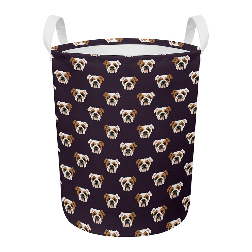 Cute English Bulldog Pattern Print Round Laundry Basket