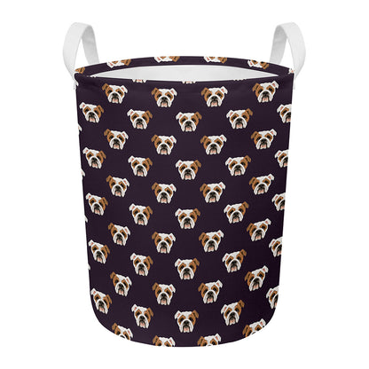 Cute English Bulldog Pattern Print Round Laundry Basket