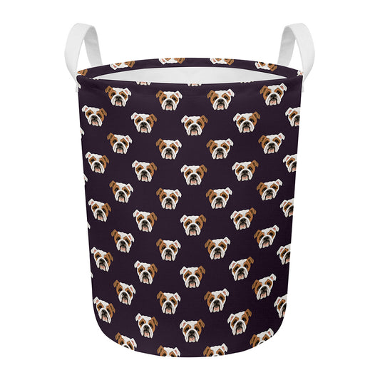 Cute English Bulldog Pattern Print Round Laundry Basket