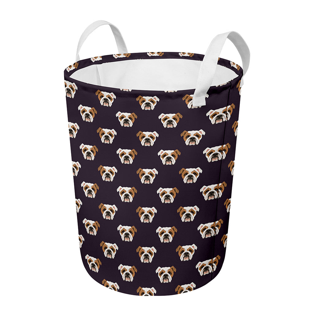 Cute English Bulldog Pattern Print Round Laundry Basket