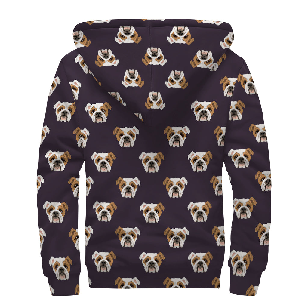 Cute English Bulldog Pattern Print Sherpa Lined Zip Up Hoodie