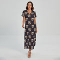 Cute English Bulldog Pattern Print Short Sleeve Maxi Dress