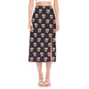 Cute English Bulldog Pattern Print Side Slit Midi Skirt