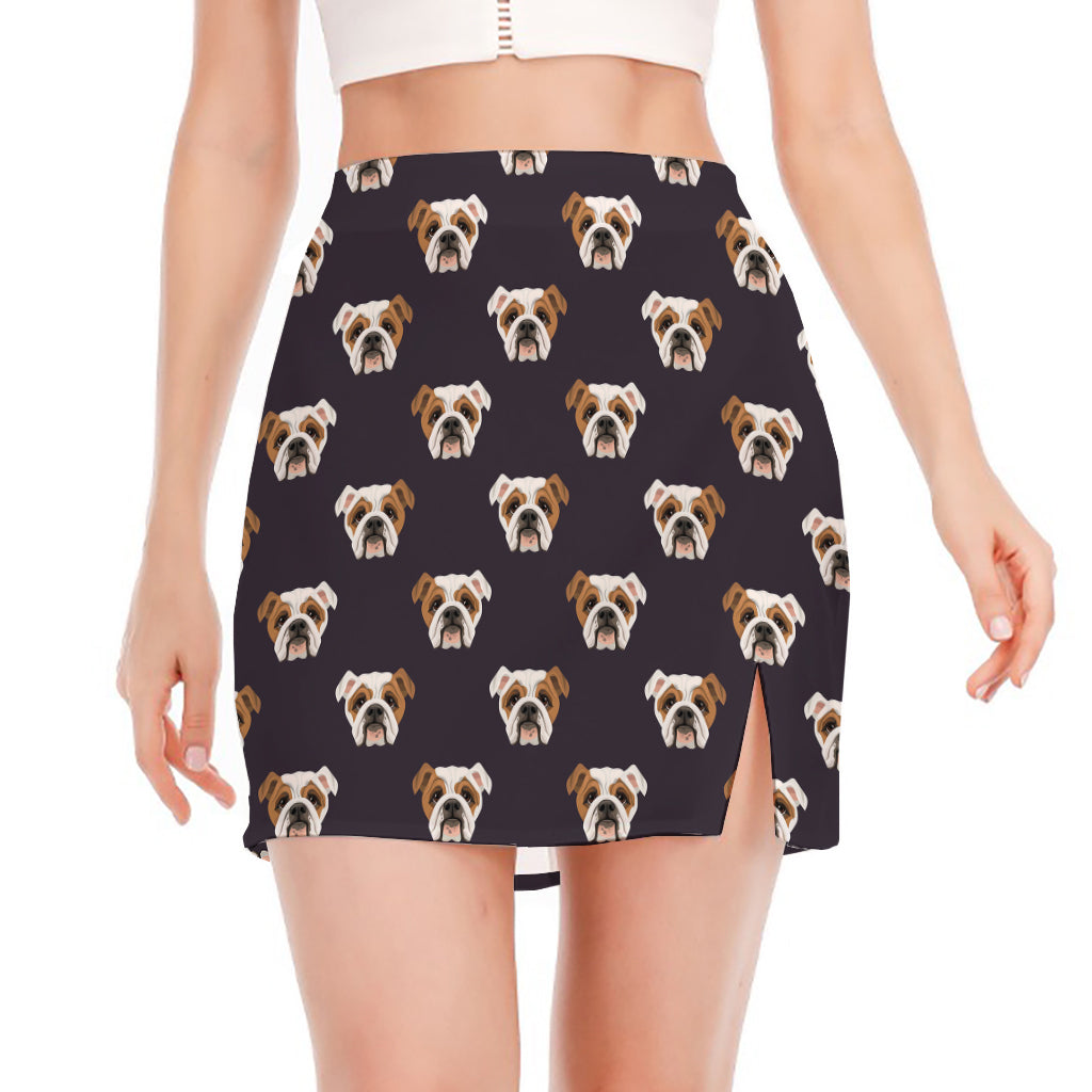 Cute English Bulldog Pattern Print Side Slit Mini Skirt