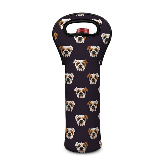 Cute English Bulldog Pattern Print Single Neoprene Wine Tote