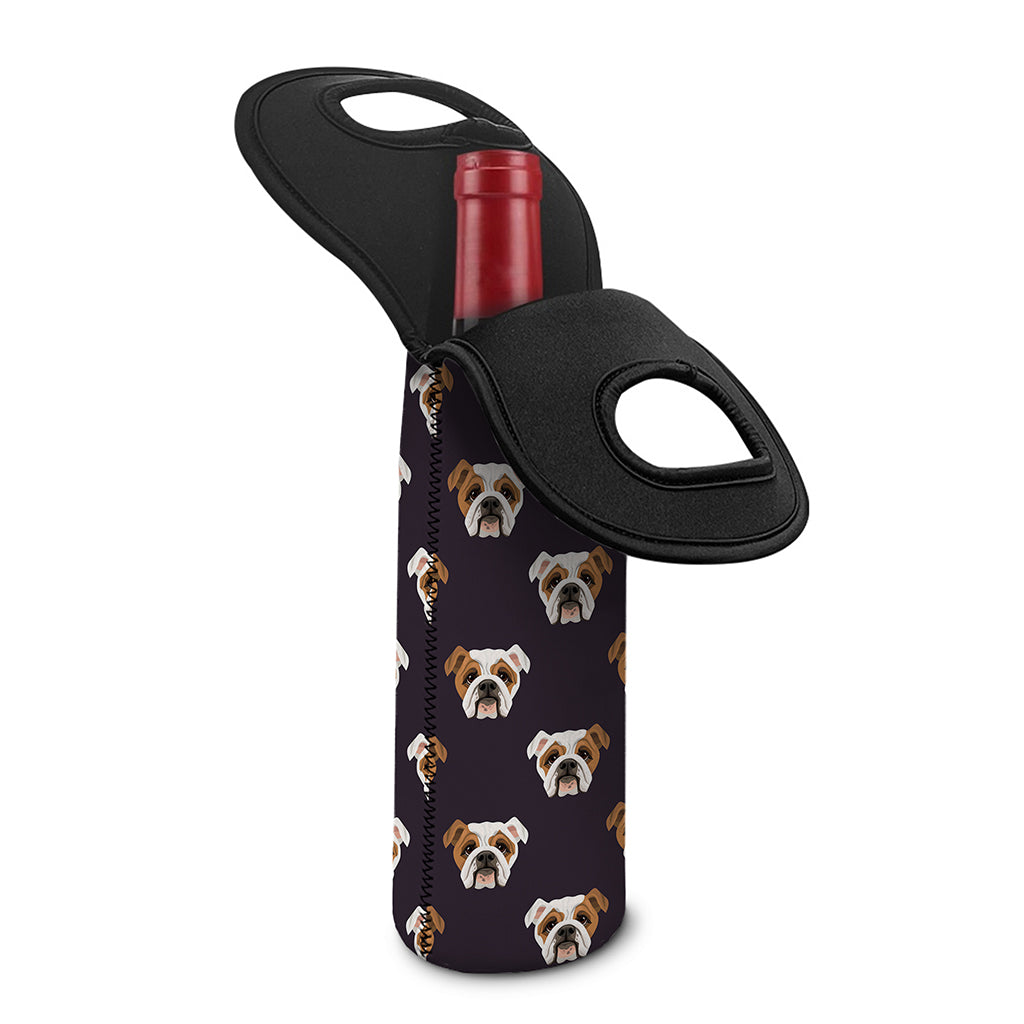 Cute English Bulldog Pattern Print Single Neoprene Wine Tote