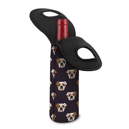 Cute English Bulldog Pattern Print Single Neoprene Wine Tote