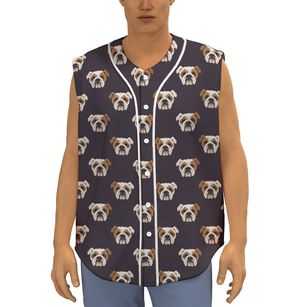 Cute English Bulldog Pattern Print Sleeveless Baseball Jersey