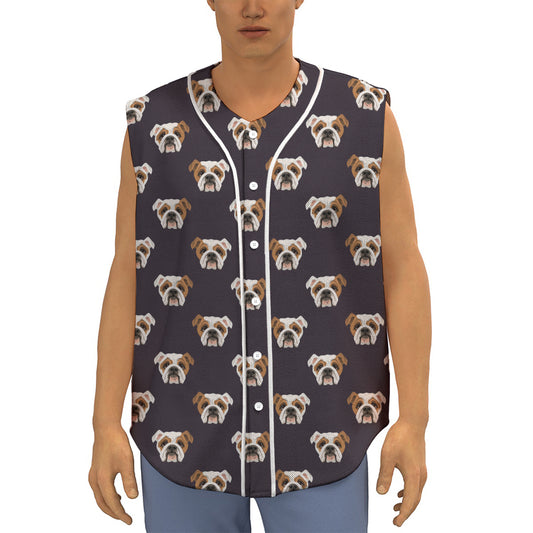 Cute English Bulldog Pattern Print Sleeveless Baseball Jersey