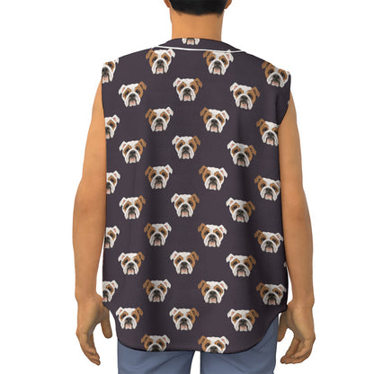 Cute English Bulldog Pattern Print Sleeveless Baseball Jersey