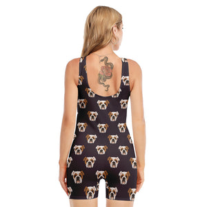 Cute English Bulldog Pattern Print Sleeveless One Piece Swimsuit