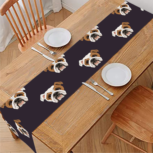 Cute English Bulldog Pattern Print Table Runner