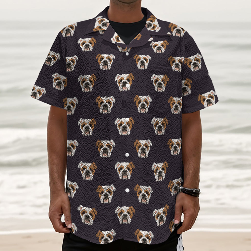 Cute English Bulldog Pattern Print Textured Short Sleeve Shirt