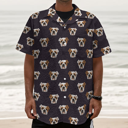 Cute English Bulldog Pattern Print Textured Short Sleeve Shirt