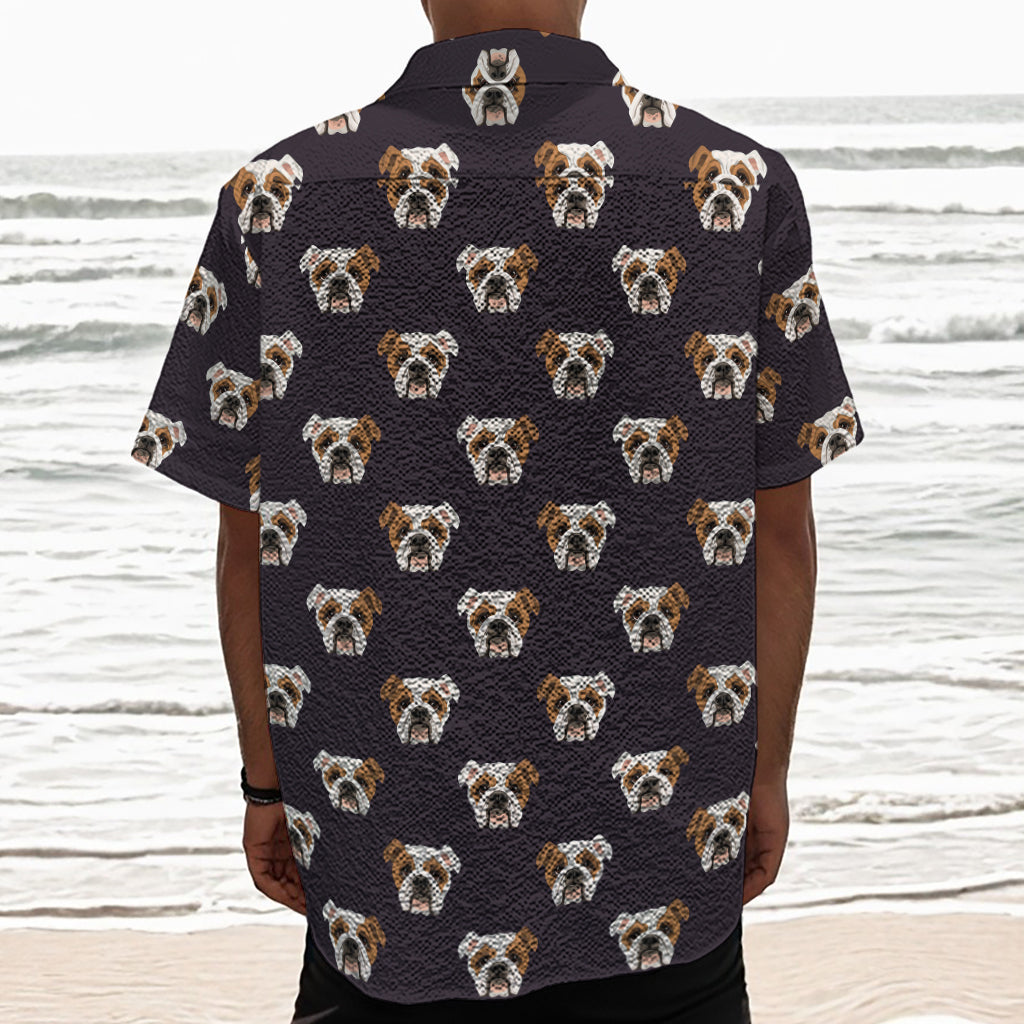 Cute English Bulldog Pattern Print Textured Short Sleeve Shirt