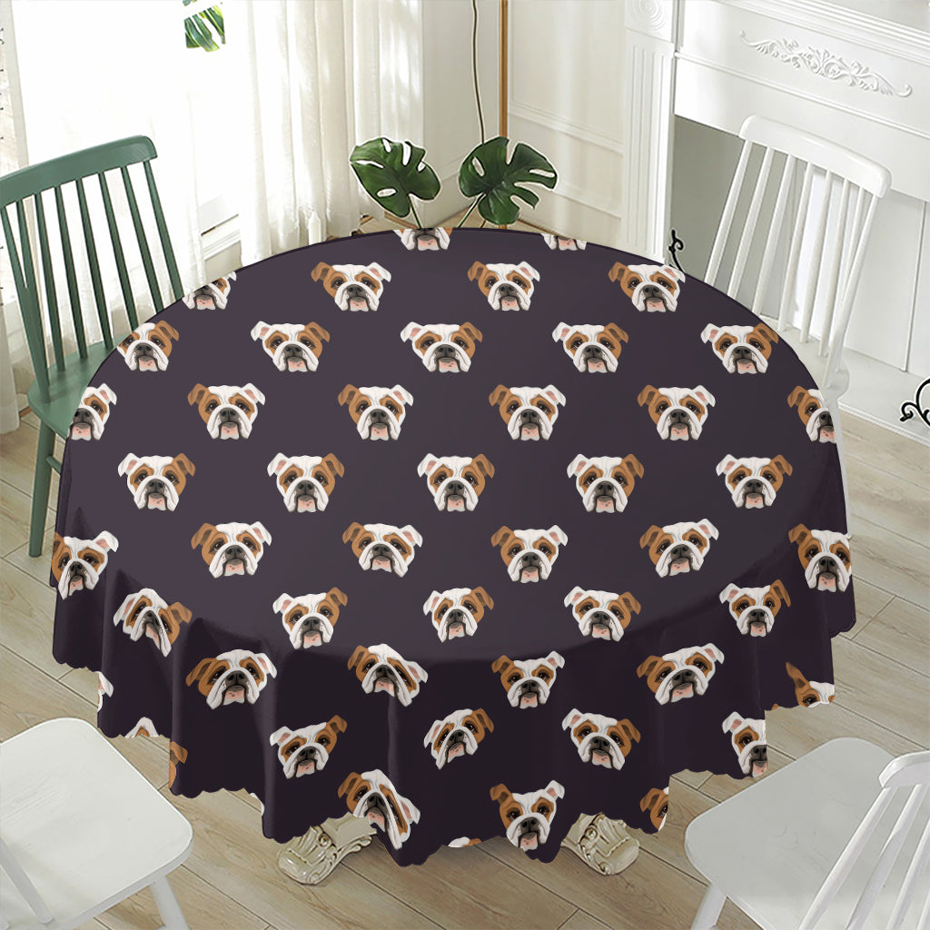 Cute English Bulldog Pattern Print Waterproof Round Tablecloth