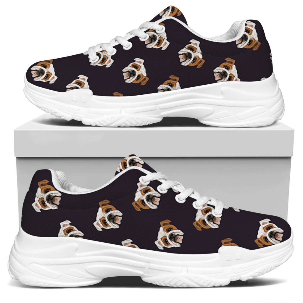 Cute English Bulldog Pattern Print White Chunky Shoes