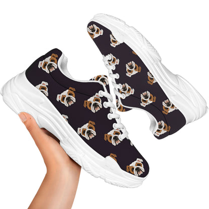 Cute English Bulldog Pattern Print White Chunky Shoes