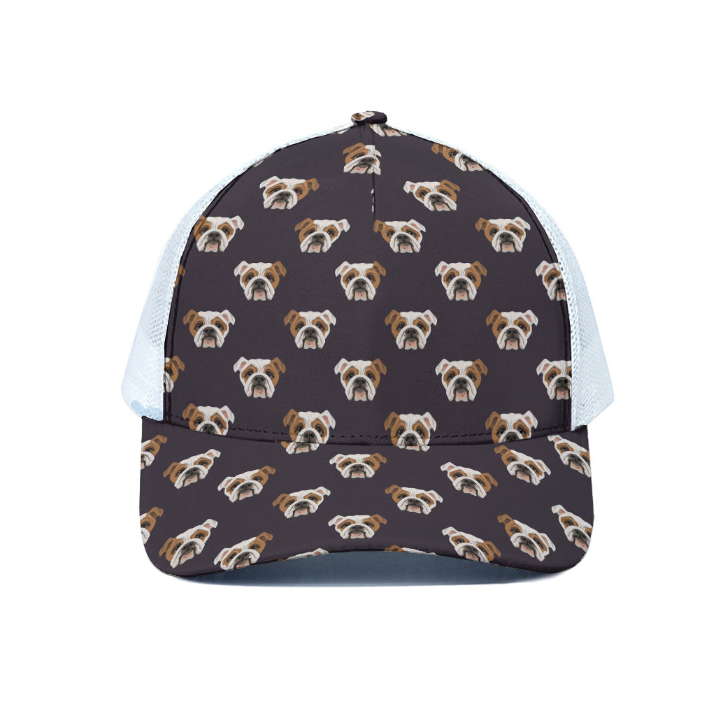 Cute English Bulldog Pattern Print White Mesh Trucker Cap