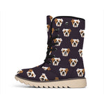 Cute English Bulldog Pattern Print Winter Boots