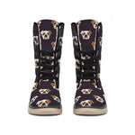 Cute English Bulldog Pattern Print Winter Boots