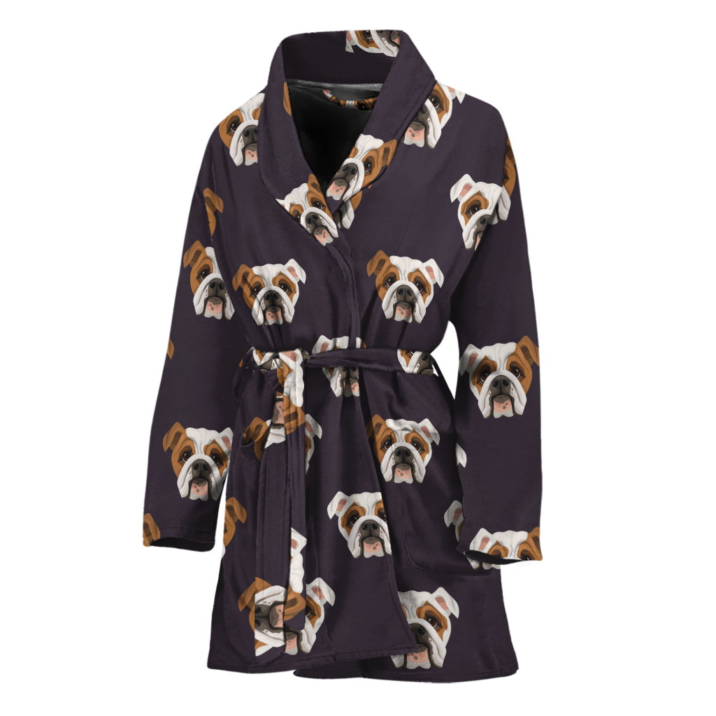 Cute English Bulldog Pattern Print Women's Bathrobe