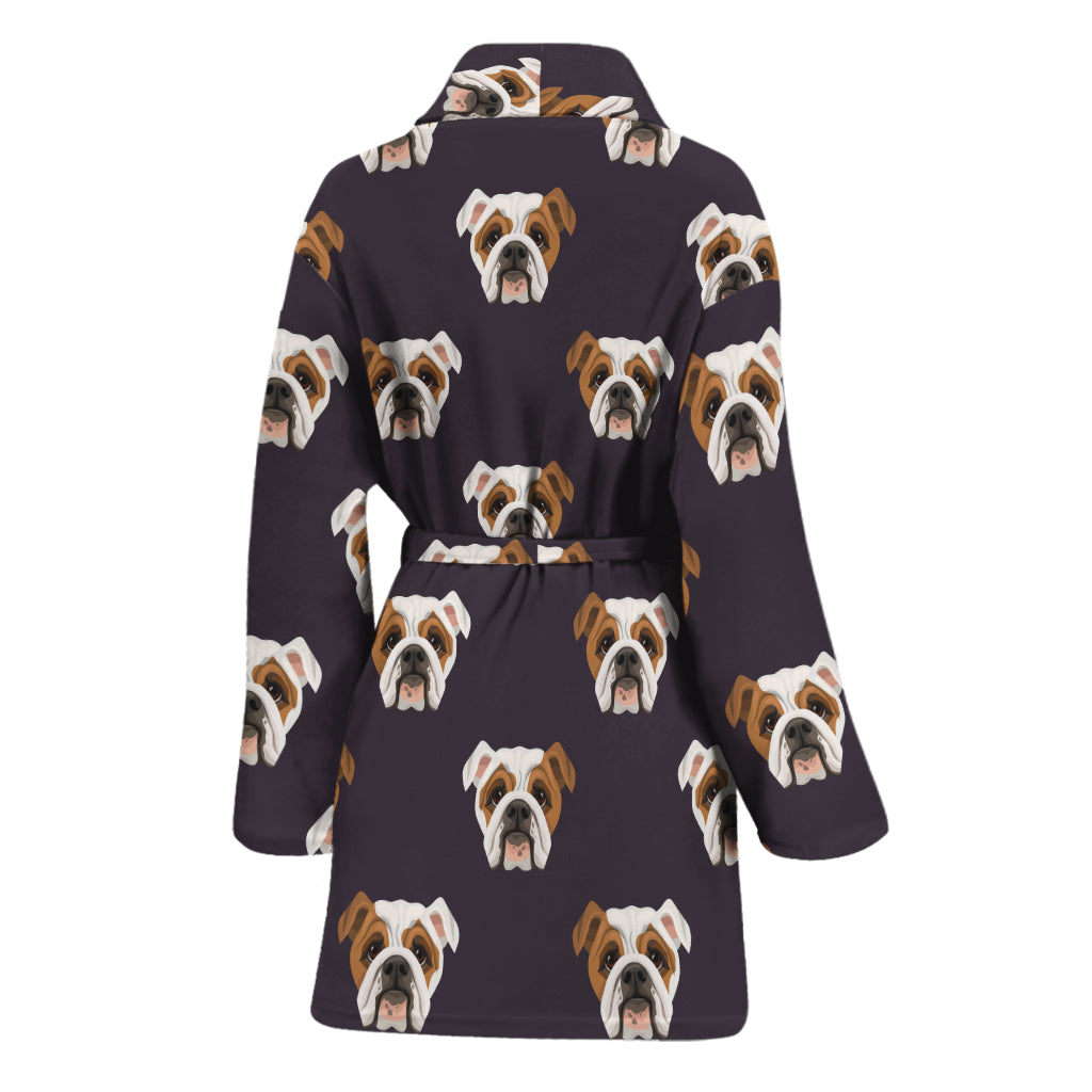 Cute English Bulldog Pattern Print Women's Bathrobe