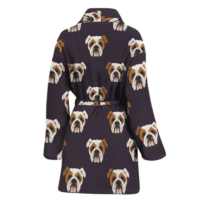 Cute English Bulldog Pattern Print Women's Bathrobe