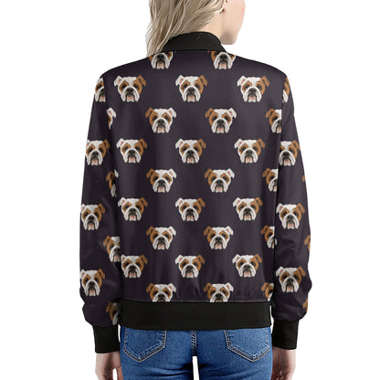 Cute English Bulldog Pattern Print Women's Bomber Jacket