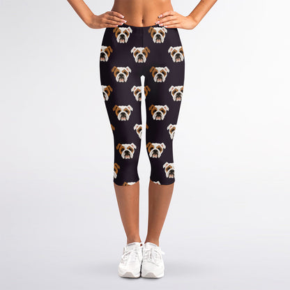 Cute English Bulldog Pattern Print Women's Capri Leggings