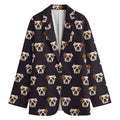 Cute English Bulldog Pattern Print Women's Cotton Blazer