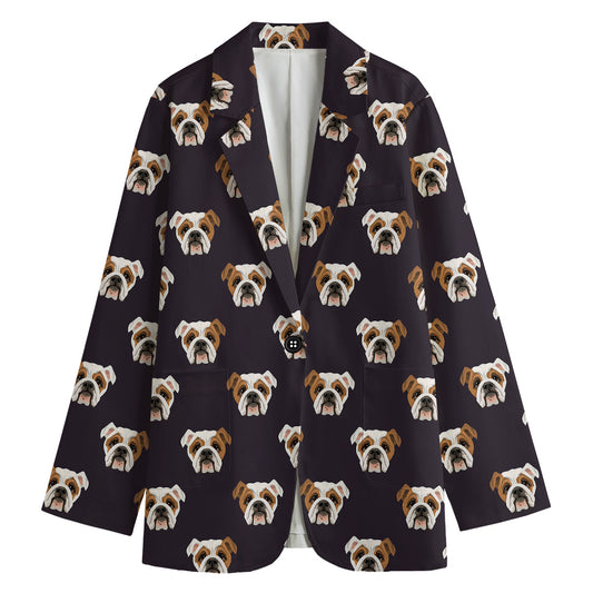 Cute English Bulldog Pattern Print Women's Cotton Blazer