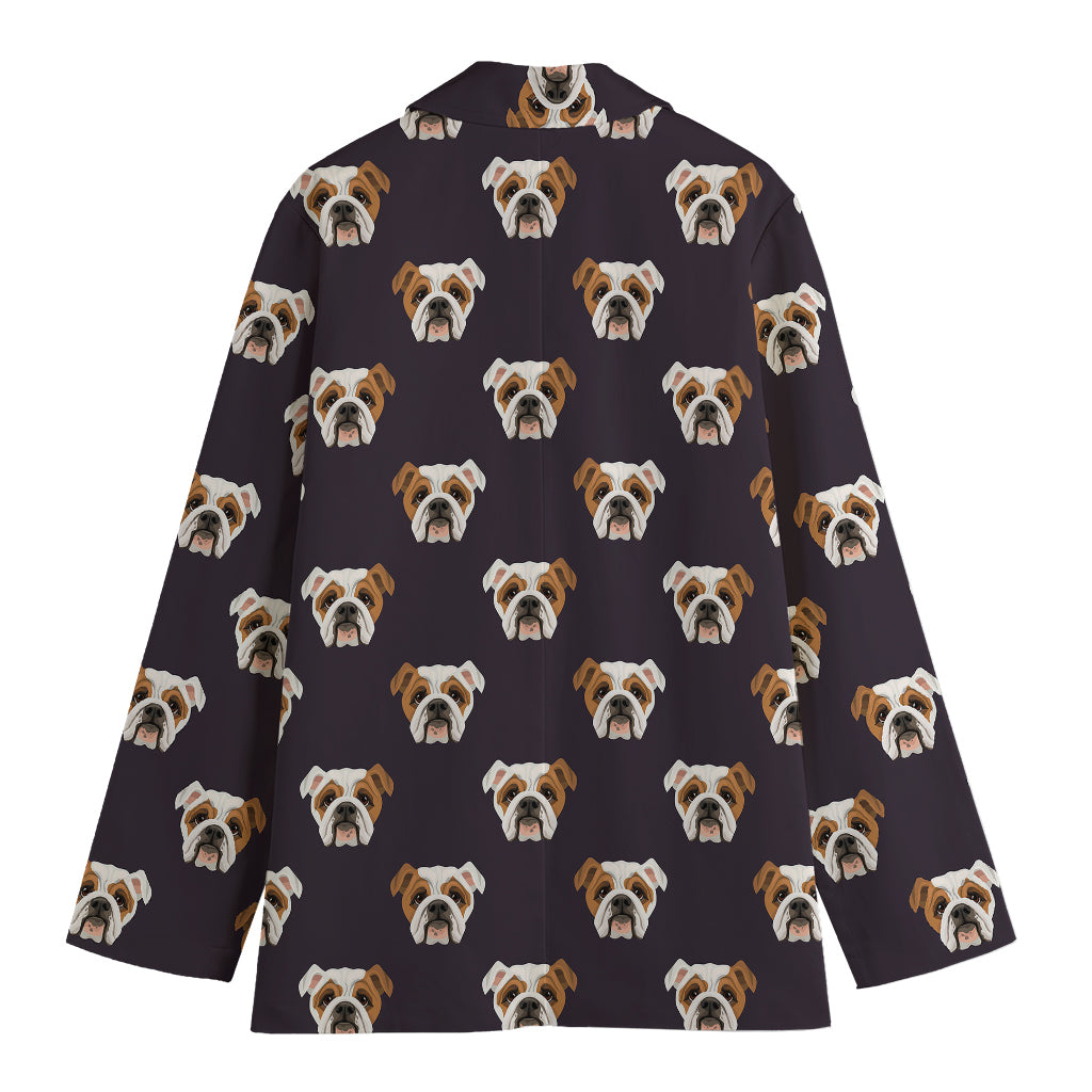 Cute English Bulldog Pattern Print Women's Cotton Blazer