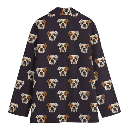 Cute English Bulldog Pattern Print Women's Cotton Blazer