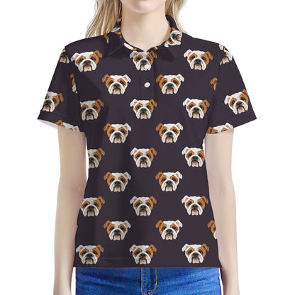 Cute English Bulldog Pattern Print Women's Polo Shirt