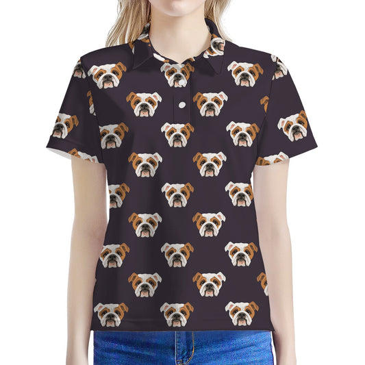 Cute English Bulldog Pattern Print Women's Polo Shirt