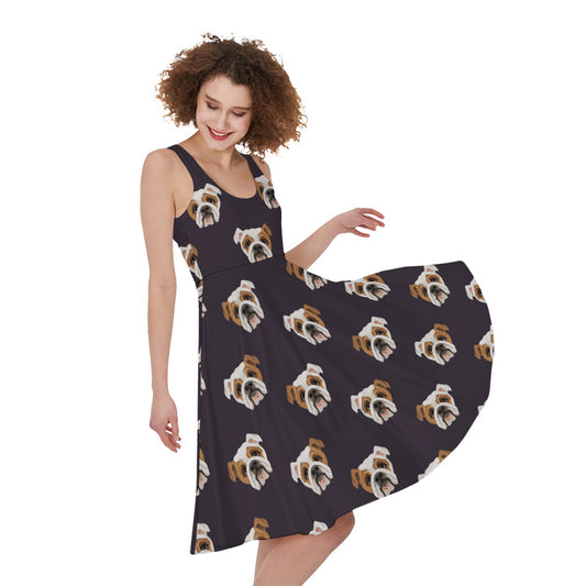 Cute English Bulldog Pattern Print Women's Sleeveless Dress