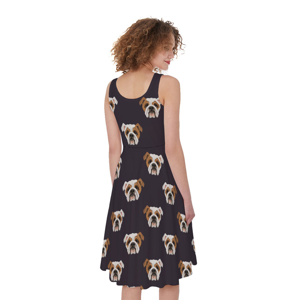 Cute English Bulldog Pattern Print Women's Sleeveless Dress